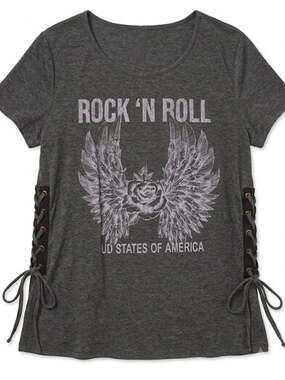 Rock 'N Roll Graphic Lace-Up Tee - Charcoal